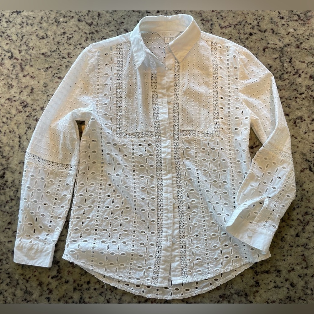 New Adiva cotton Eyelet Lace westerncore Button-Up Blouse SZ S